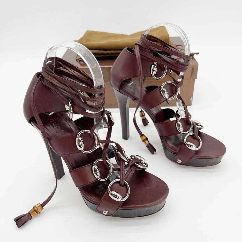 Gucci SS2007 Runway Cage Strappy Platform Lace Up Spice Brown Sandals US 7.5 - Picture 2 of 15